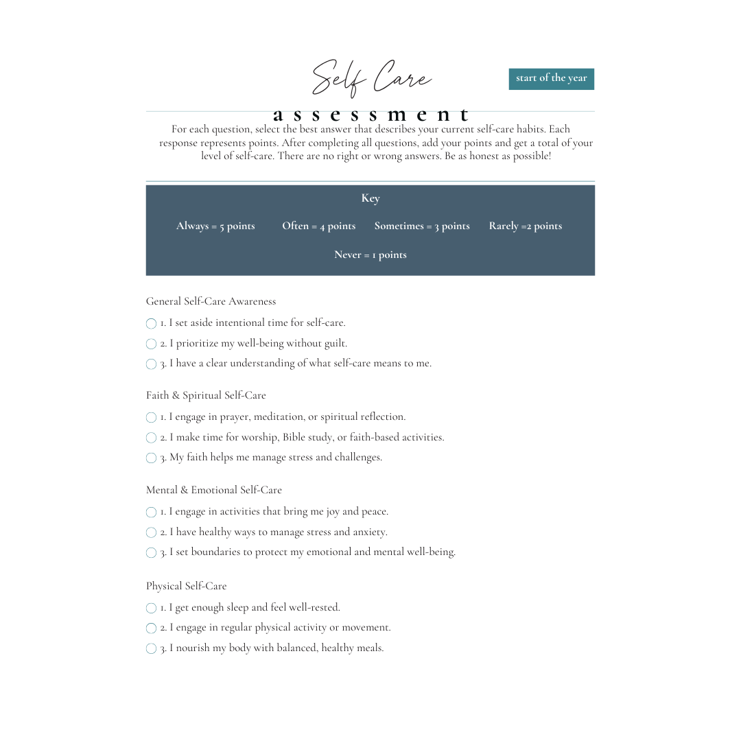 🌿 Free Self-Care Assessment – Printable PDF